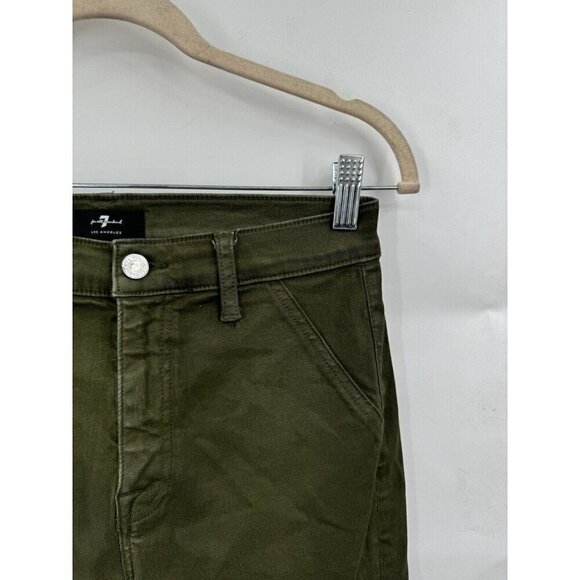 7 For All Mankind Armycoated Cargo Pant Women 29 Green Zip Ankle Grunge Skinny - Picture 3 of 14